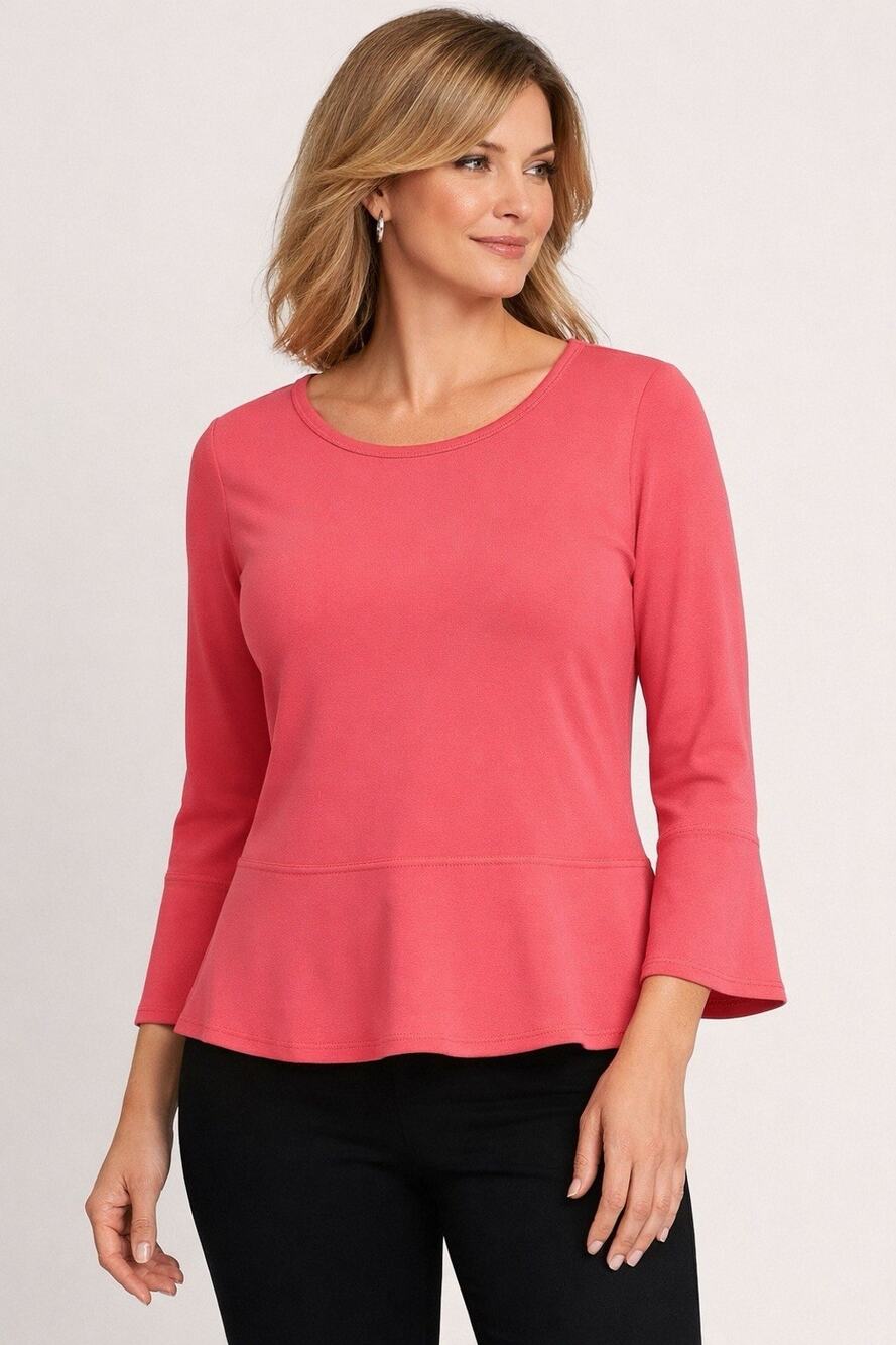 Sympli Nu Peplum Top - 6 Coral Casual Travel Wrinkle-Free